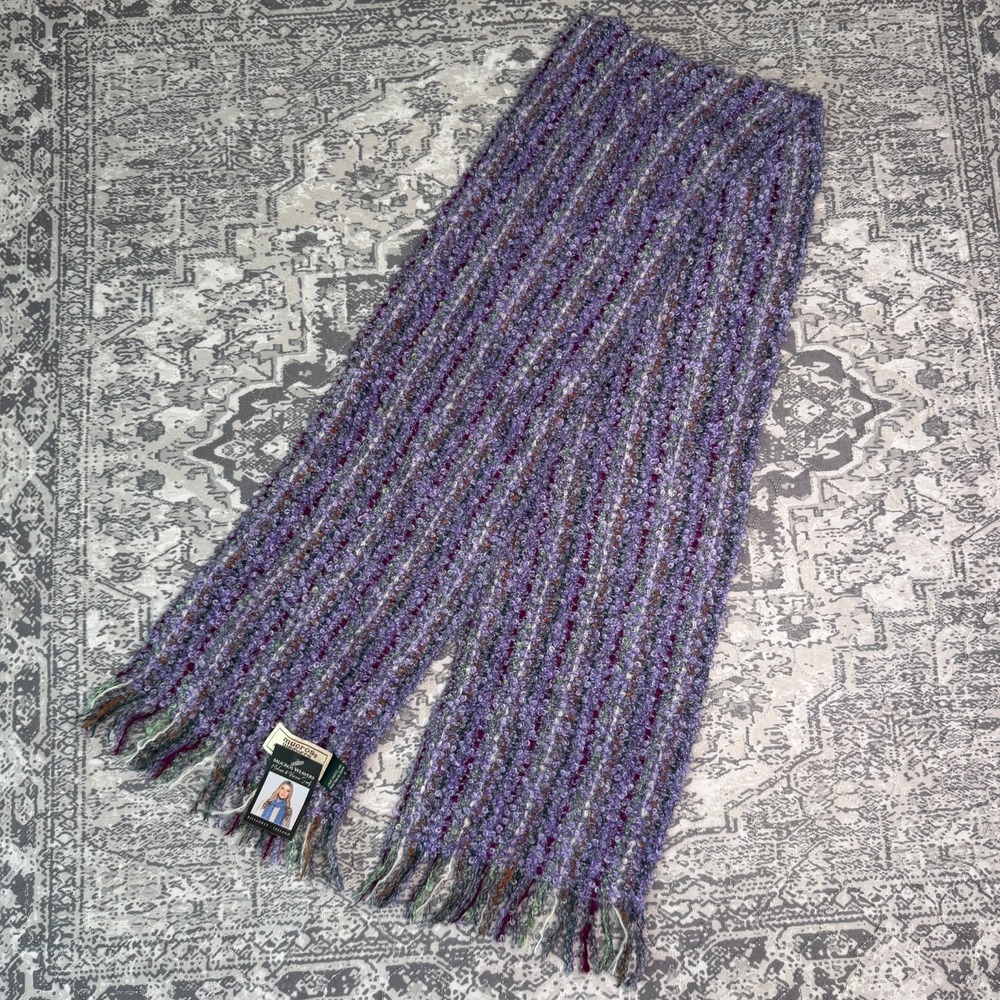 Mucros Weavers Killarney Ireland Soft Wool Blend Scarf Fringed Purple Green